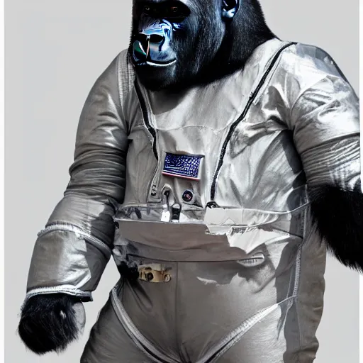 Image similar to photo of a gorilla wearing a spacesuit. 8 5 mm