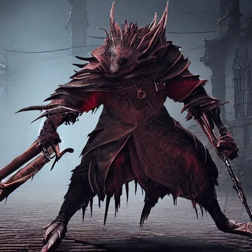 Image similar to “ a still of splinter the rat as a bloodborne boss ”