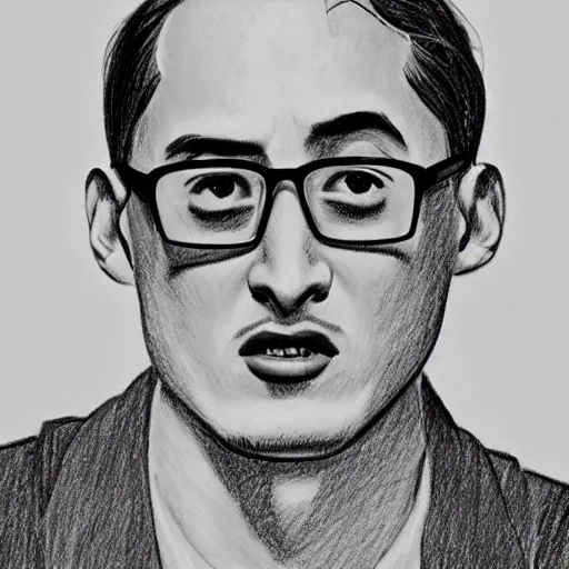 Image similar to A 1950s Style Comic-Like Drawing of Filthy Frank, grainy, realistic, hyperrealistic, very realistic, very very realistic, highly detailed, very detailed, extremely detailed, detailed, digital art, trending on artstation, detailed face, very detailed face, very detailed face, realism, HD Quality, 8k resolution, intricate details, body and head in frame, drawing, inked drawing, comic drawing, neat drawing, 1950s, 50s, in the style of Frank Hampson, in the style of Frank Bellamy, in the style of Dave Gibbons, in the style of Don Lawrence, in the style of Wally Wood