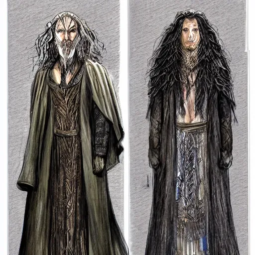 Image similar to costume sketches by Julie Taymor for The Lord of the Rings musical on broadway extremely detailed concept art