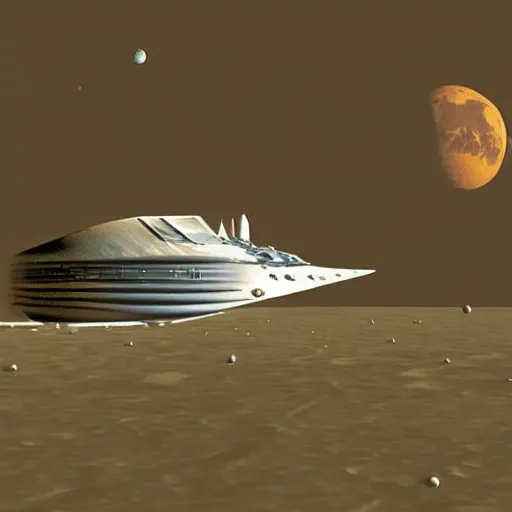 Prompt: a huge and futuristic ship on the moon, surrealist