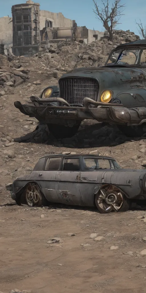 Image similar to fallout concept art car render ultra unreal engine 5