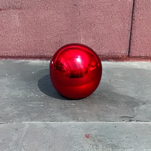 Prompt: chrome spheres on a red cube, hydro-dipped