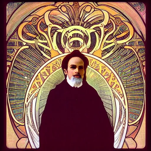 Image similar to “ george costanza, saint, by alphonse mucha ”