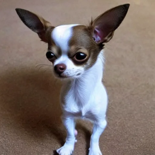 Image similar to a chihuahua-cat hybrid with long cat tail, cute