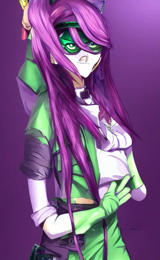 Image similar to an anime girl cosplaying as the riddler, anime character illustration, digital art, 4k