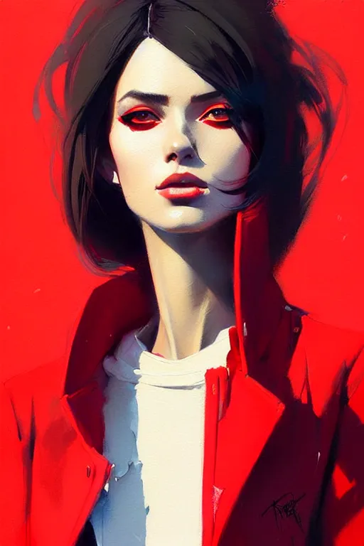 Image similar to a ultradetailed beautiful painting of a stylish woman in a red jacket, by greg rutkowski, conrad roset and ilya kuvshinov trending on artstation