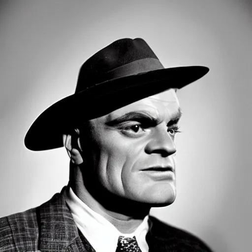 Image similar to A portrait of James Cagney, photograph, film noir lighting