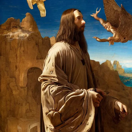 Image similar to masterpiece desert eagle soaring over medieval cunning unholy artifacts, by Edgar Maxence and Ross Tran and Michael Whelan and Da Vinci and Caravaggio and J.M.W Turner and Brueghel intricate line drawings, unknwon intercession, detailed and beautiful intricate faces, 4k resolution