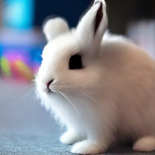 Prompt: an adorable cubic bunny creature with heart patters on its fur