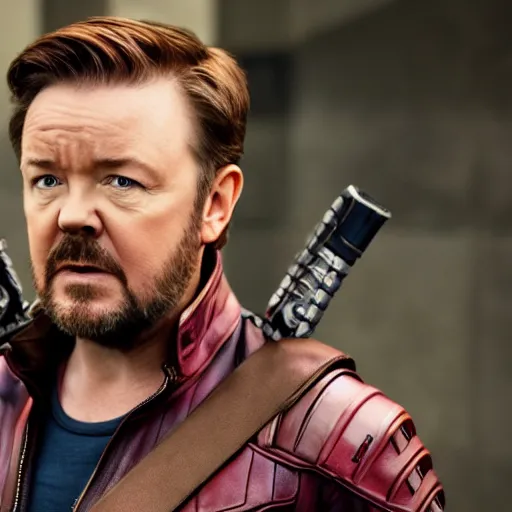 Prompt: ricky gervais as star lord, movie still, photorealistic, 8 k