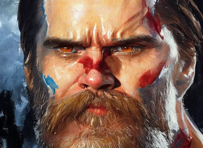 Prompt: a highly detailed beautiful portrait of jim carrey as kratos, by gregory manchess, james gurney, james jean