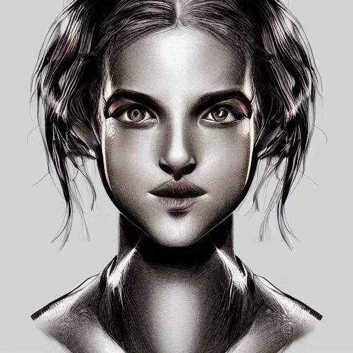 Prompt: a young female face made of fire, line art, award-winning, Artstation