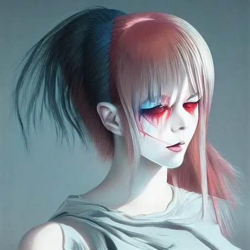 Image similar to beautiful portrait of an anime goth clowngirl, painted by ilya kuvshinov!!! and zdzislaw beksinski