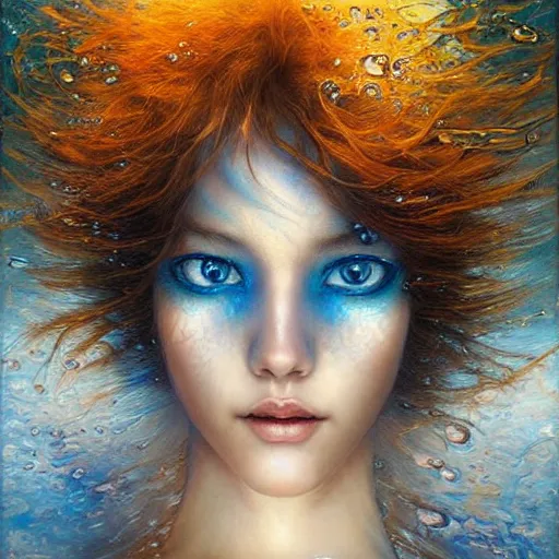 Image similar to a beautiful dancer manipulating water by karol bak, ayami kojima, artgerm, river, water, blue eyes, smile, concept art, fantasy