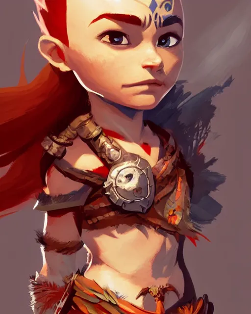 Image similar to cute little anthropomorphic kratos and aloy cute and adorable, pretty, beautiful, dnd character art portrait, matte fantasy painting, deviantart artstation, god of war, horizon zero dawn, by jason felix by steve argyle by tyler jacobson by peter mohrbacher