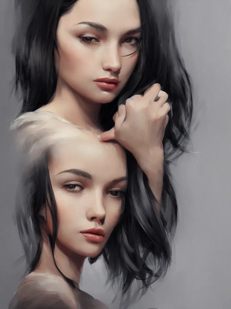 Image similar to portrait of a beautiful woman, black hair, attractive, casual, modern, highly detailed, digital painting, artstation, concept art, smooth, sharp focus, illustration, art by thomas saliot