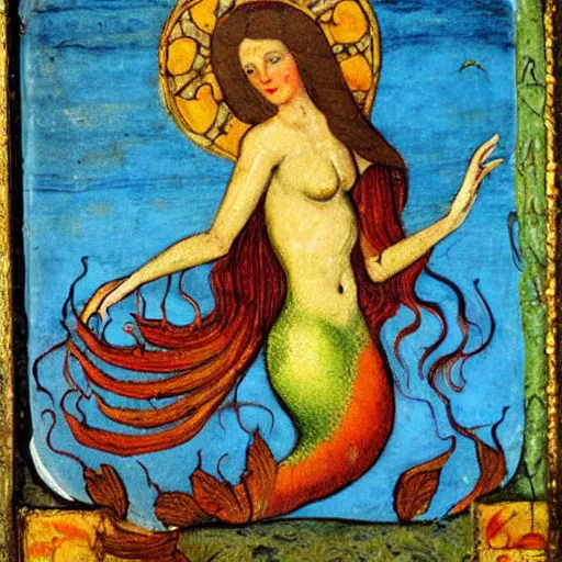 Image similar to mermaid, medieval painting