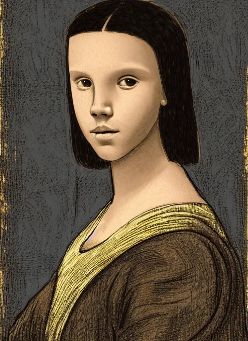 Prompt: Portrait of Millie Bobby Brown by Leonardo Da Vinci