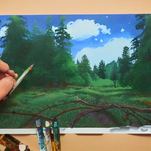 Prompt: traditional gouache painting, forest lanscape panorama by pixar by makoto shinkai