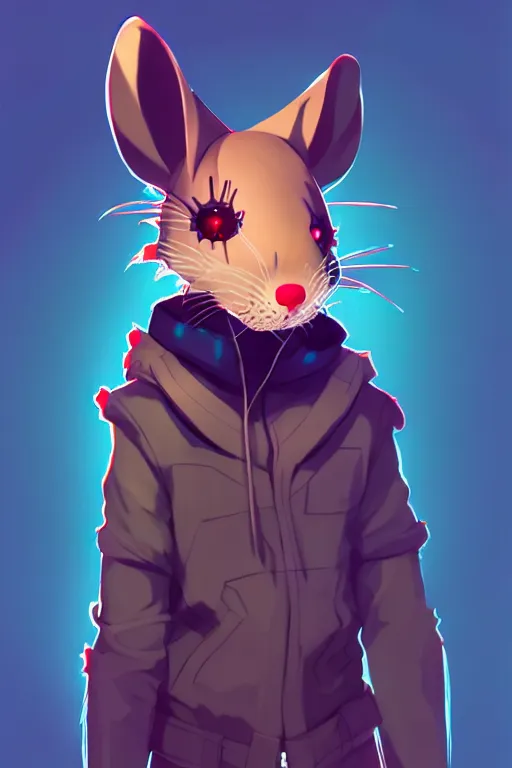 Prompt: a rat fursona, trending on artstation, by kawacy, furry art, digital art, cyberpunk, high quality, backlighting