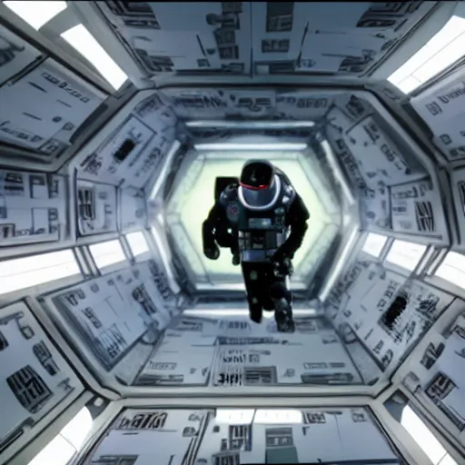 Prompt: movie stills of a remake of the movie 2001: a Space Odyssey, made in 2018 by Denis Villeneuve