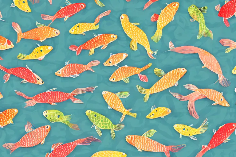 Prompt: a wrapping paper patter with koi fish print, illustration