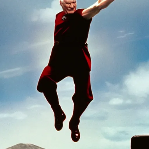 Image similar to Captain Picard jumping from the enterprise