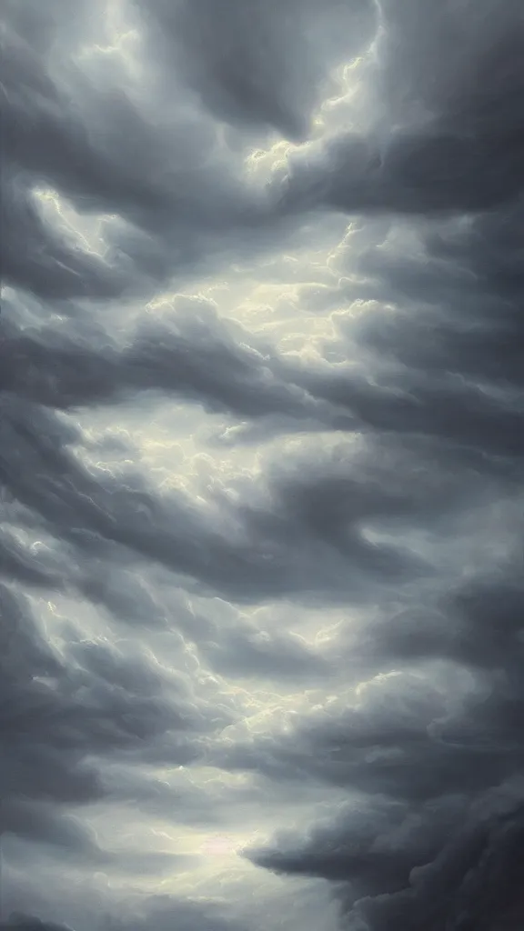 Image similar to Trending on artstation, beautiful storm clouds, detailed matte painting, oil on canvas