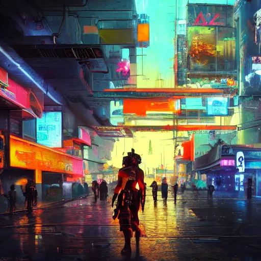 Image similar to cyberpunk baghdad 2 0 4 9, oil on canvas