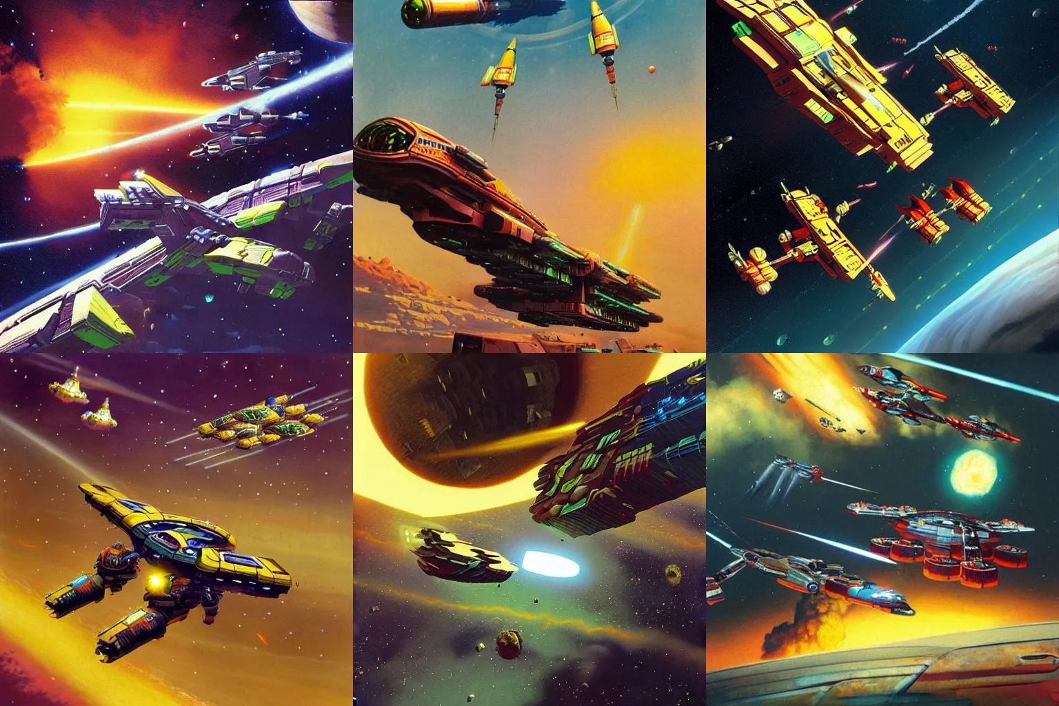 Prompt: a spaceship battle by chris foss, highly detailed, artstation