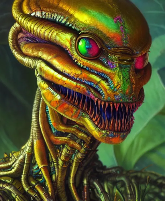 Image similar to intricate colorful portrait of a scary alien insect creature, mottling, adorable, childlike, overgrown environment, ultra realistic, concept art, maximalist, photorealistic, octane render, 8 k, unreal engine. art by christopher marley and artgerm and greg rutkowski and alphonse mucha