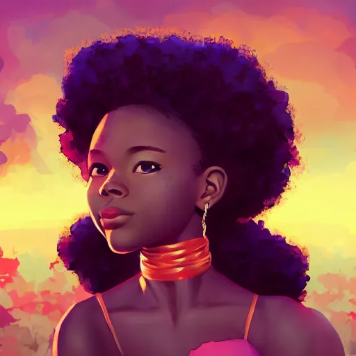 Image similar to A afro American girl who has been betrayed+dark+gloomy+concept art+artstation+by rossdraws+ depicted as a beautiful Instagram profile picture