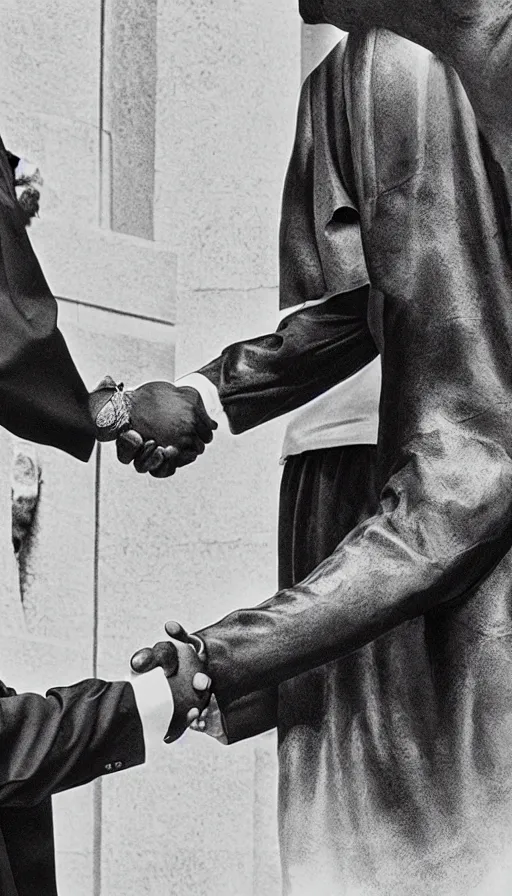 Prompt: black jesus shaking hands with martin luther king, photorealistic