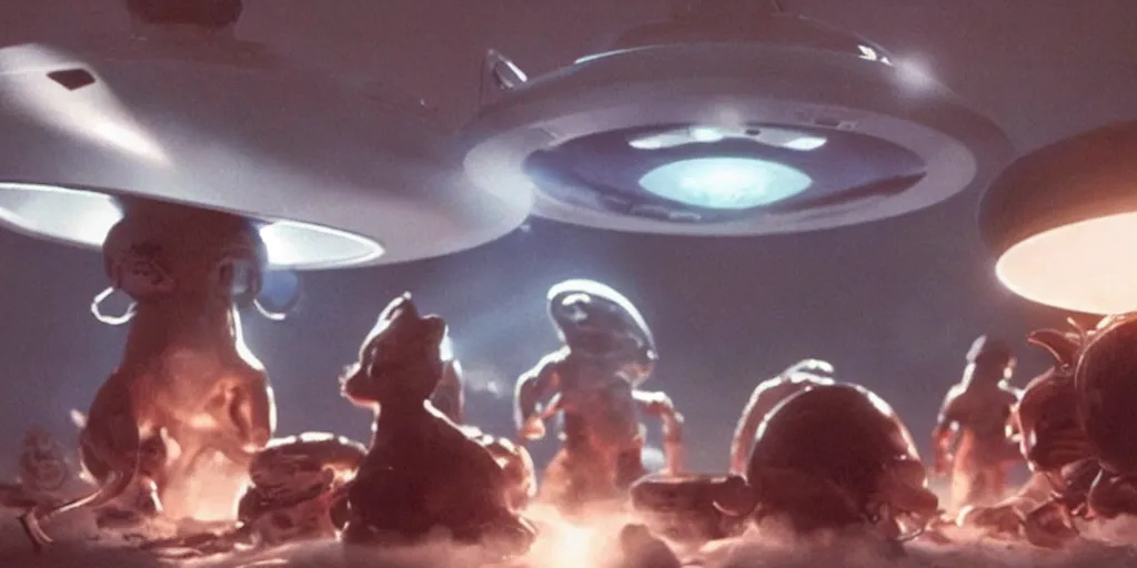 Image similar to a hidden camera shot of aliens having a party in a ufo, cinematic masterpiece, beautiful lighting