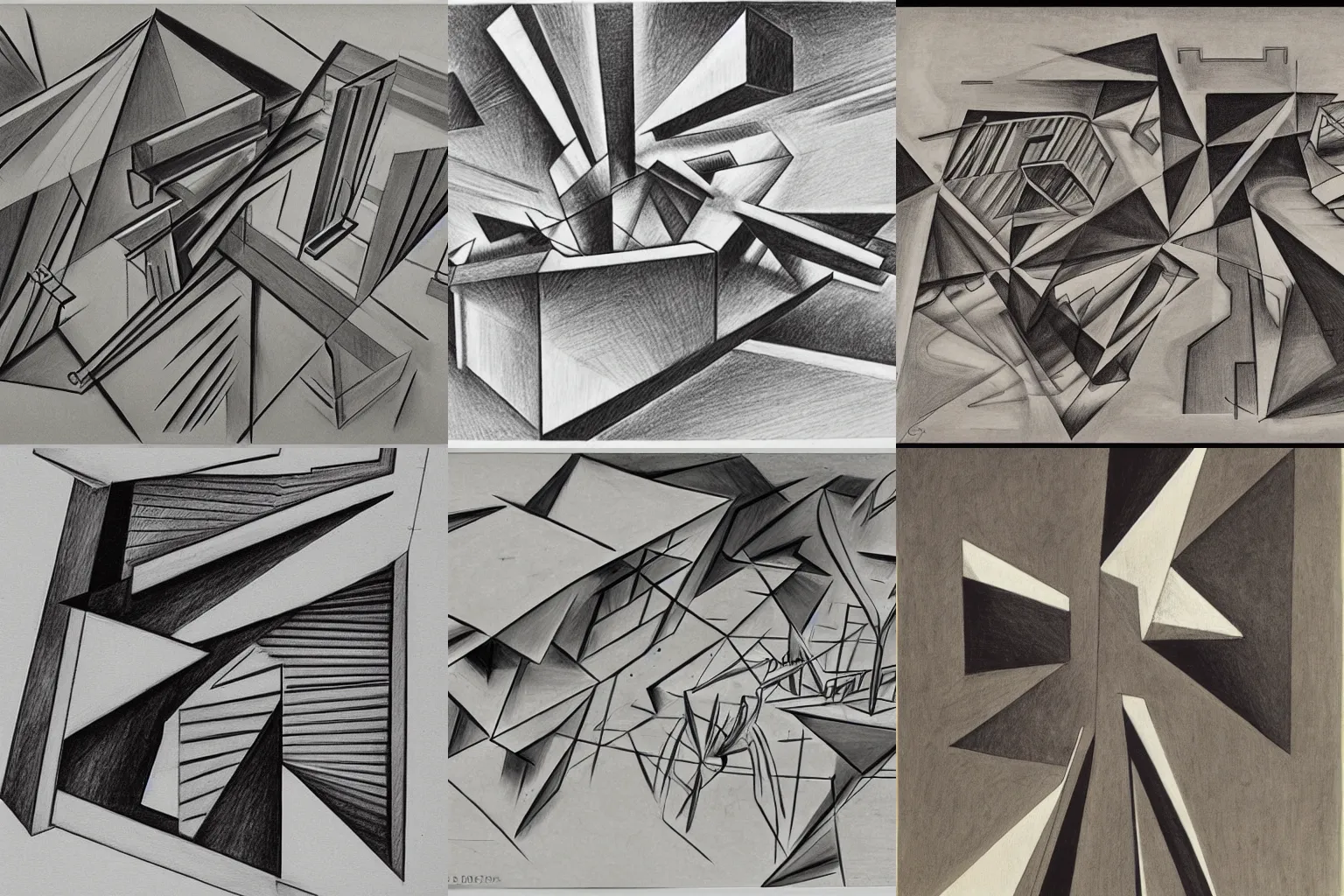 Prompt: things fall apart, the centre cannot hold! a dynamic, cubistic pencil sketch in tradition of italian futurism