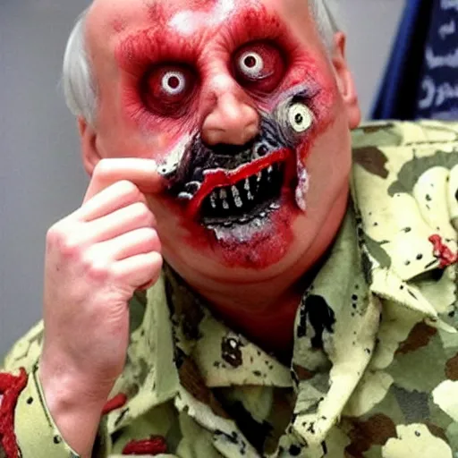 Prompt: Alexander Lukashenko as a zombie with evil potatoes and evil eyes
