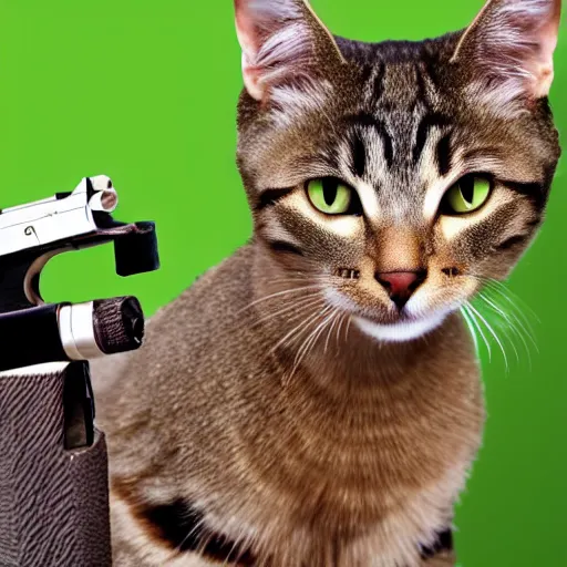 Image similar to cat pointing a gun at camera
