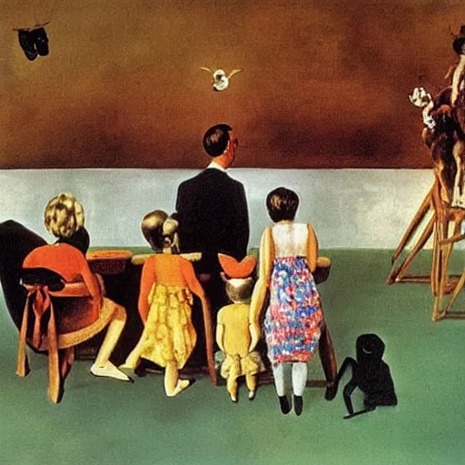 Prompt: family watching sporting event on tv, painting by Salvador Dali