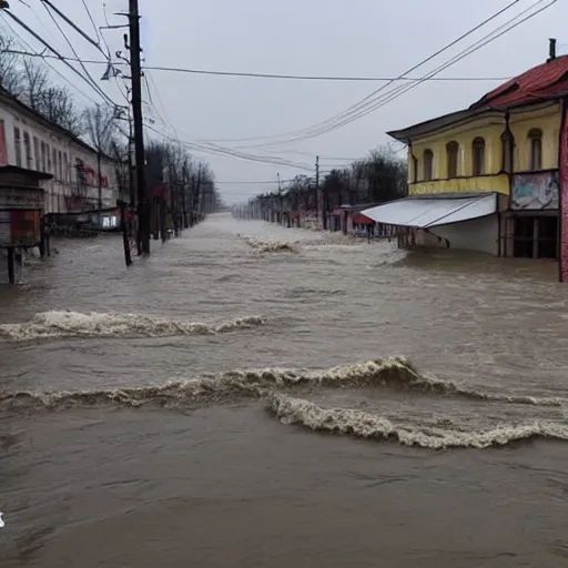 Prompt: tsunami flood the ivano - frankivsk