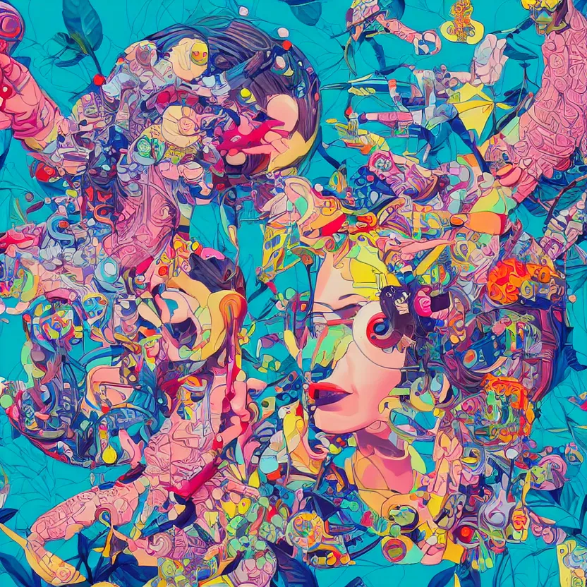 Prompt: chemistry in action by tristan eaton, beeple and james jean, chiho aoshima color scheme