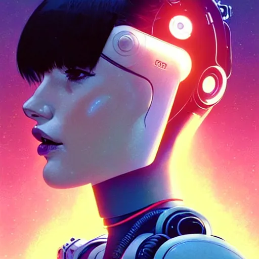 Image similar to side portrait scifi cyborg girl with robotic parts and spacesuit | | head only in center of image, audrey plaza, fine detail!! anime!! realistic shaded lighting!! poster by ilya kuvshinov katsuhiro otomo ghost - in - the - shell, magali villeneuve, artgerm, jeremy lipkin and michael garmash and rob rey