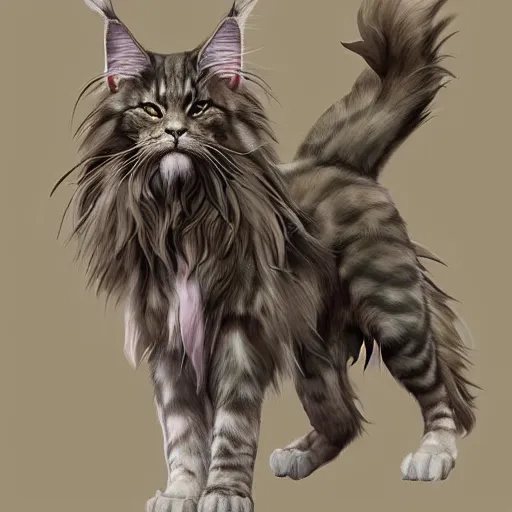 Image similar to maine coon, anthropomorphic large maine coon, bipedal, muskateer outfit, aware. furry. character concept, digital painting, artstation, concept art, smooth, super sharp focus, illustration, art by artgerm and h r giger and alphonse mucha