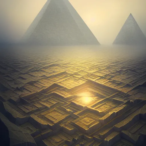 Prompt: foggy fractals|fractal clouds|pyramids|hoodoos|eye|4k digital illustration by Artgerm, wlop, Andrei Riabovitchev, Marc Simonetti, yoshitaka Amano, Artstation, CGsociety