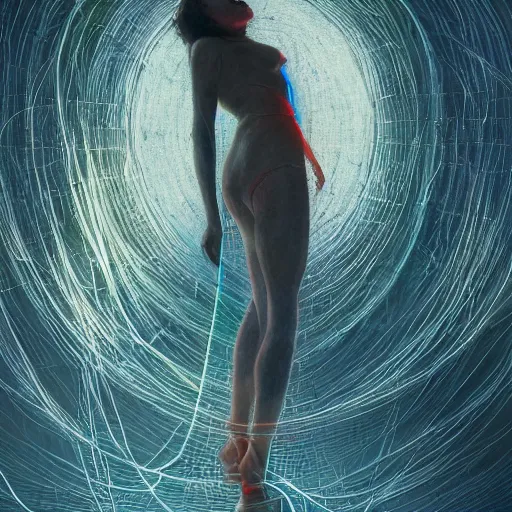 Image similar to Portrait Masterpiece, Wanda Maximoff, dynamic pose, glowing, wires everywhere, by Edgar Maxence and Ross Tran, Zdzisław Beksiński, and Michael Whelan, distant, gustav dore, H.R. Giger, 8k, octane render