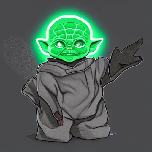 Prompt: digital illustion of baby yoda dressed like a thug and flipping off the camera, deviantArt, artstation, artstation hq, hd, 4k resolution