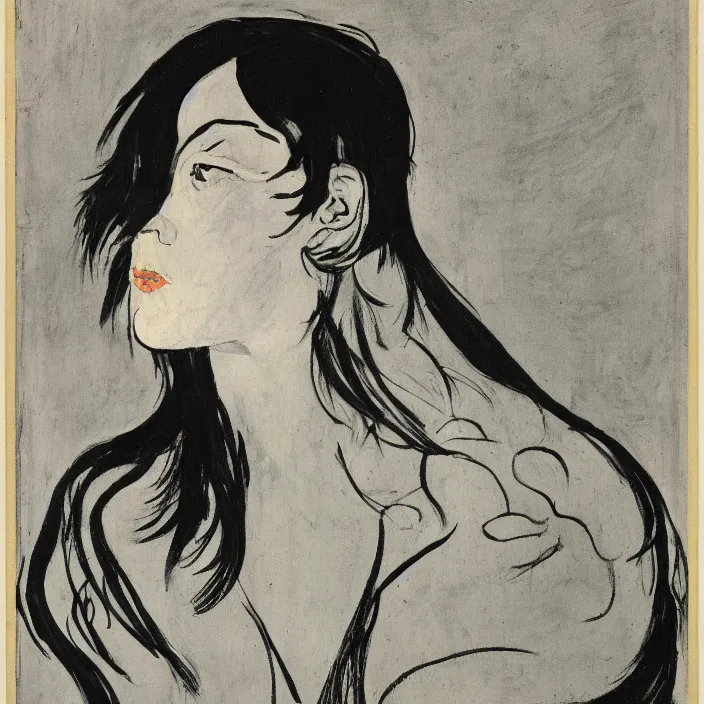 Image similar to portrait of a panther woman. henri de toulouse - lautrec, aubrey beardsley