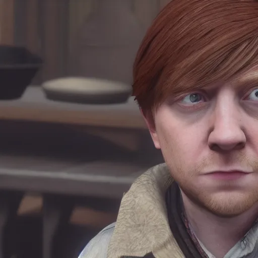 Image similar to Film still of Rupert Grint, from Red Dead Redemption 2 (2018 video game)