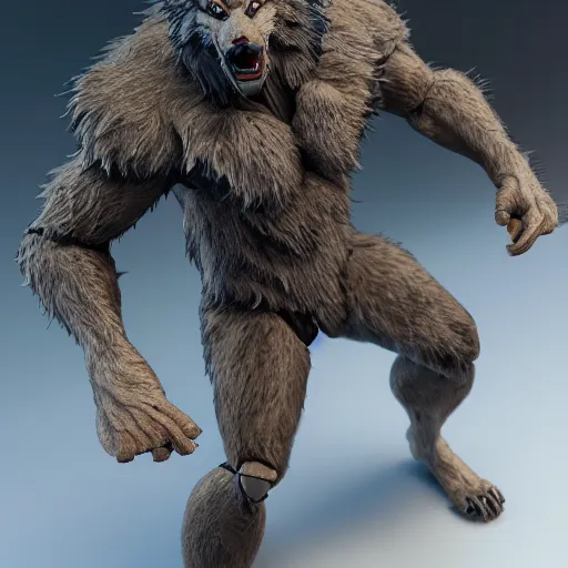 Image similar to werewolf action figure, octane render, highly detailed, intricate, ue 5, stage lighting, lighting
