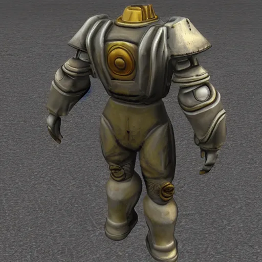 Prompt: fallout 2, power armor soldier character model, high resolution, isometric front view